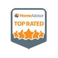 Logo of HomeAdvisor with "top rated" and five orange stars, indicating high customer ratings for mold removal services.
