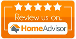 Orange "review us on HomeAdvisor" button featuring five white stars and the mold remediation logo.