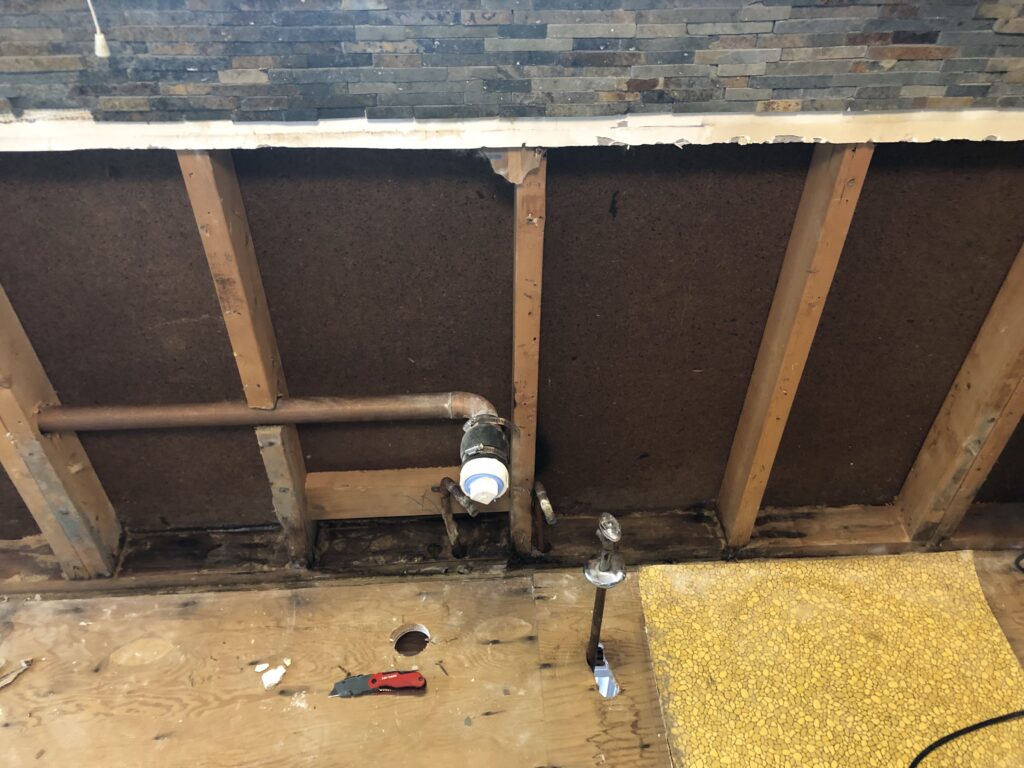Basement wall cavities after mold removal, cleaning and disinfection